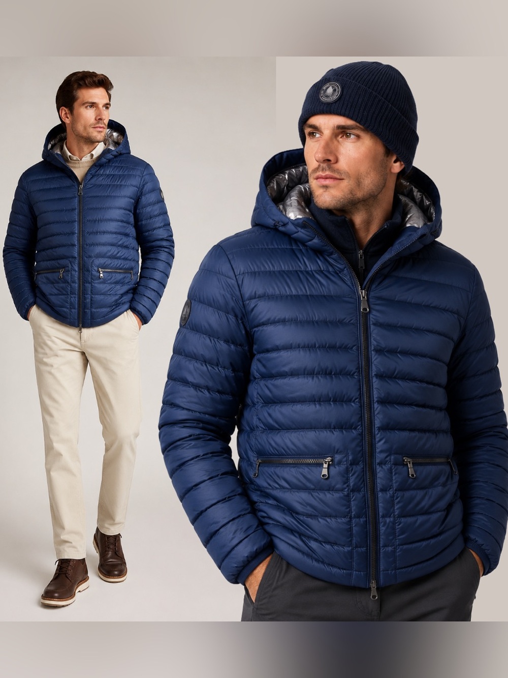 Pajar Navy Hooded Quilted Puffer Jacket Lightweight Packable 3M Thinsulate Sz L